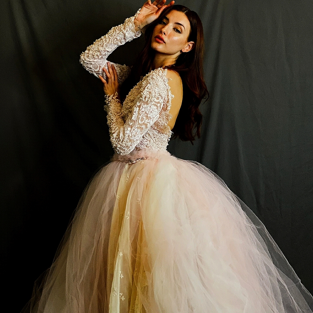 SA RAH Blush/Ivory Backless Wedding Ballgown Set